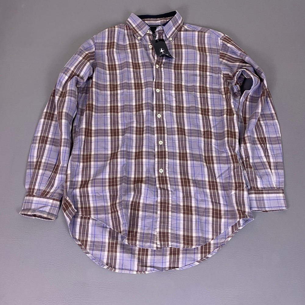 Thunder  Button Down Shirt Mens Large Plaid Brown Purple Long Sleeve New w/ Flaw